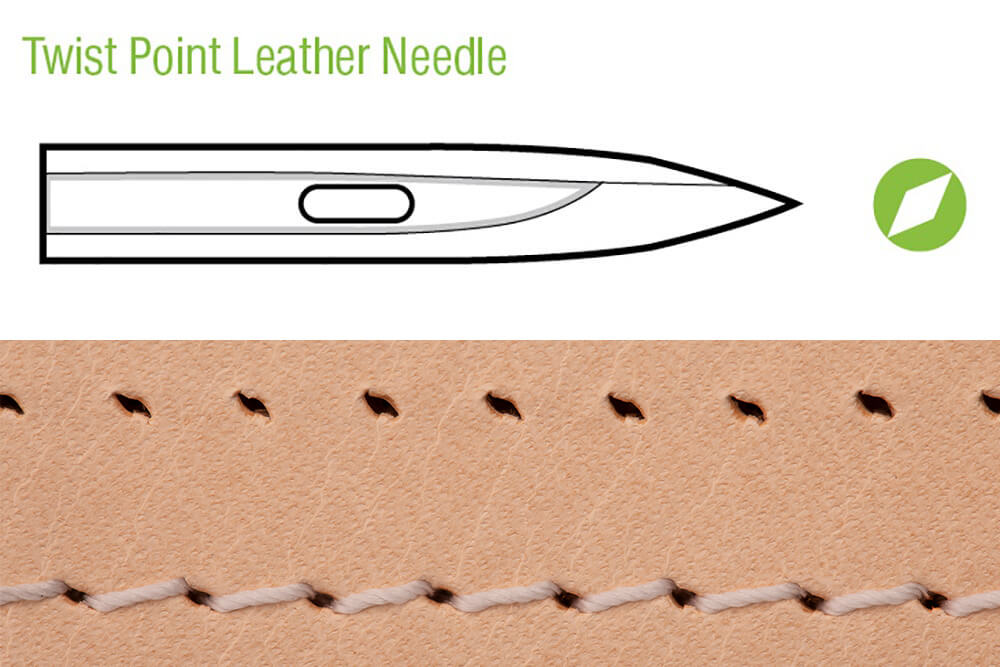 The Twist Point leather stitching needle makes seams that look hand-sewn.